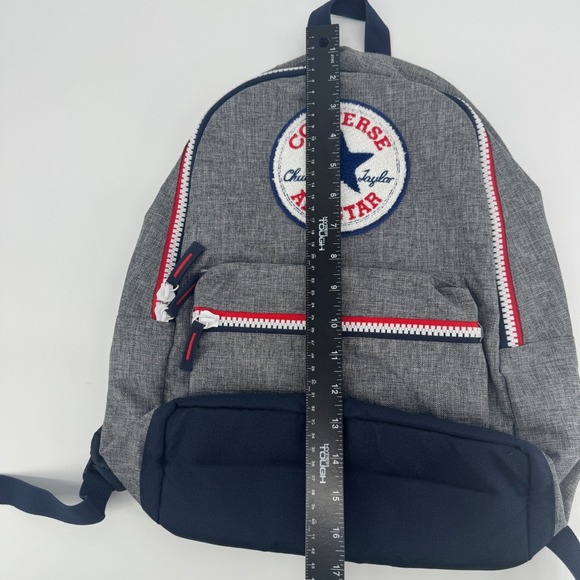 Converse Chuck Taylor All Star Backpack Gray Navy Blue Red Patch Logo Bag - Picture 5 of 5